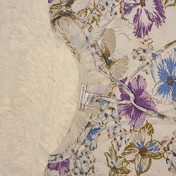 REBECCA MALONE Short Sleeve Floral Print Blouse - Size Large - Picture 2 of 8